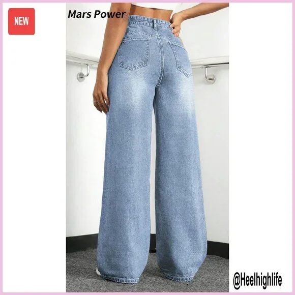 High Waisted Straight Leg Boyfriend Jeans, Stretchy Denim, Baggy Fit - Picture 7 of 7